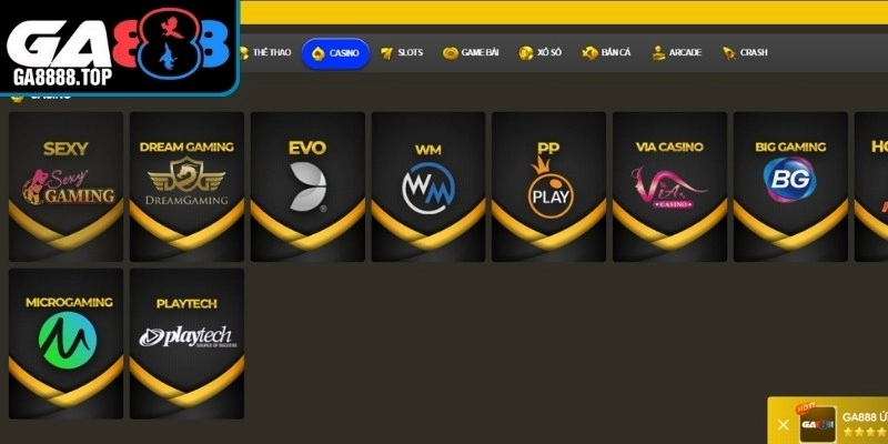 Tổng hợp một số nhà cung cấp liên kết cùng sảnh casino GA888